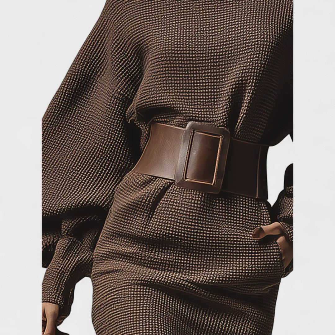 Cloe | Rövid kötött ruha struktúrált övvel