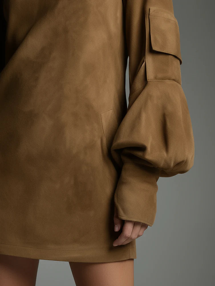 Sara | Laik mini ruha velúr anyagból magas gallérral